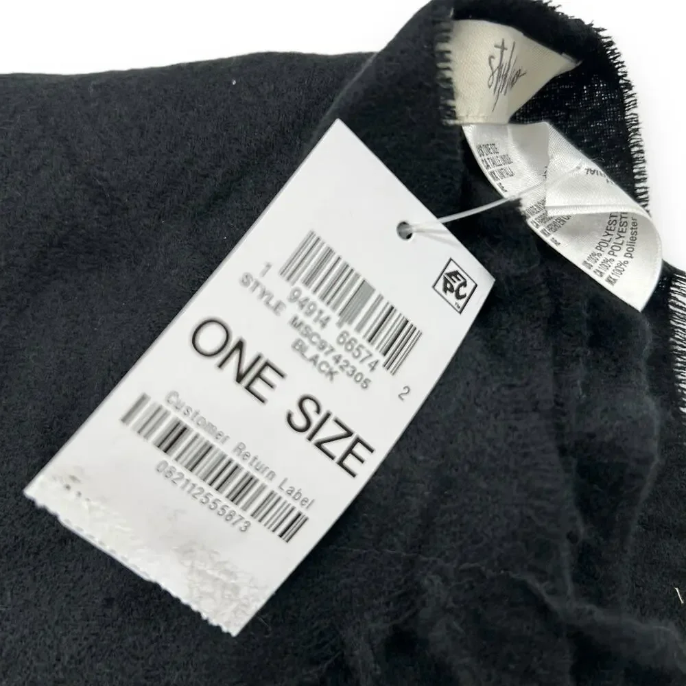 NEW Macy's Unisex Style & Co Black Fringe Scarf Classic Winter Quiet Luxury NWT